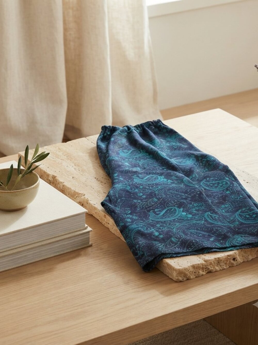 Blue Paisley Wide Leg Palazzo Pants Rayon Blend Size Medium - Picture 7 of 9